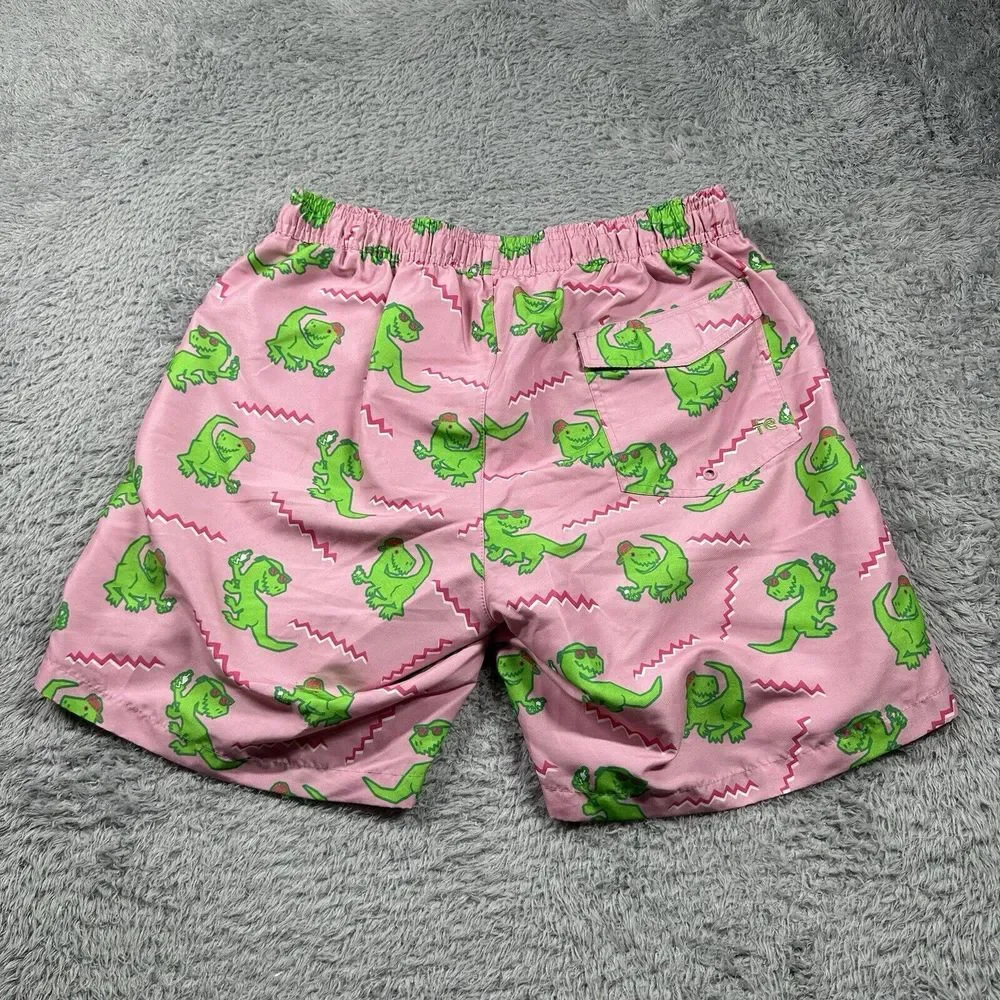 Tipsy Elves Swim Trunks Mens Medium Pink Dino Disco Dinosaur All Over‎ Print